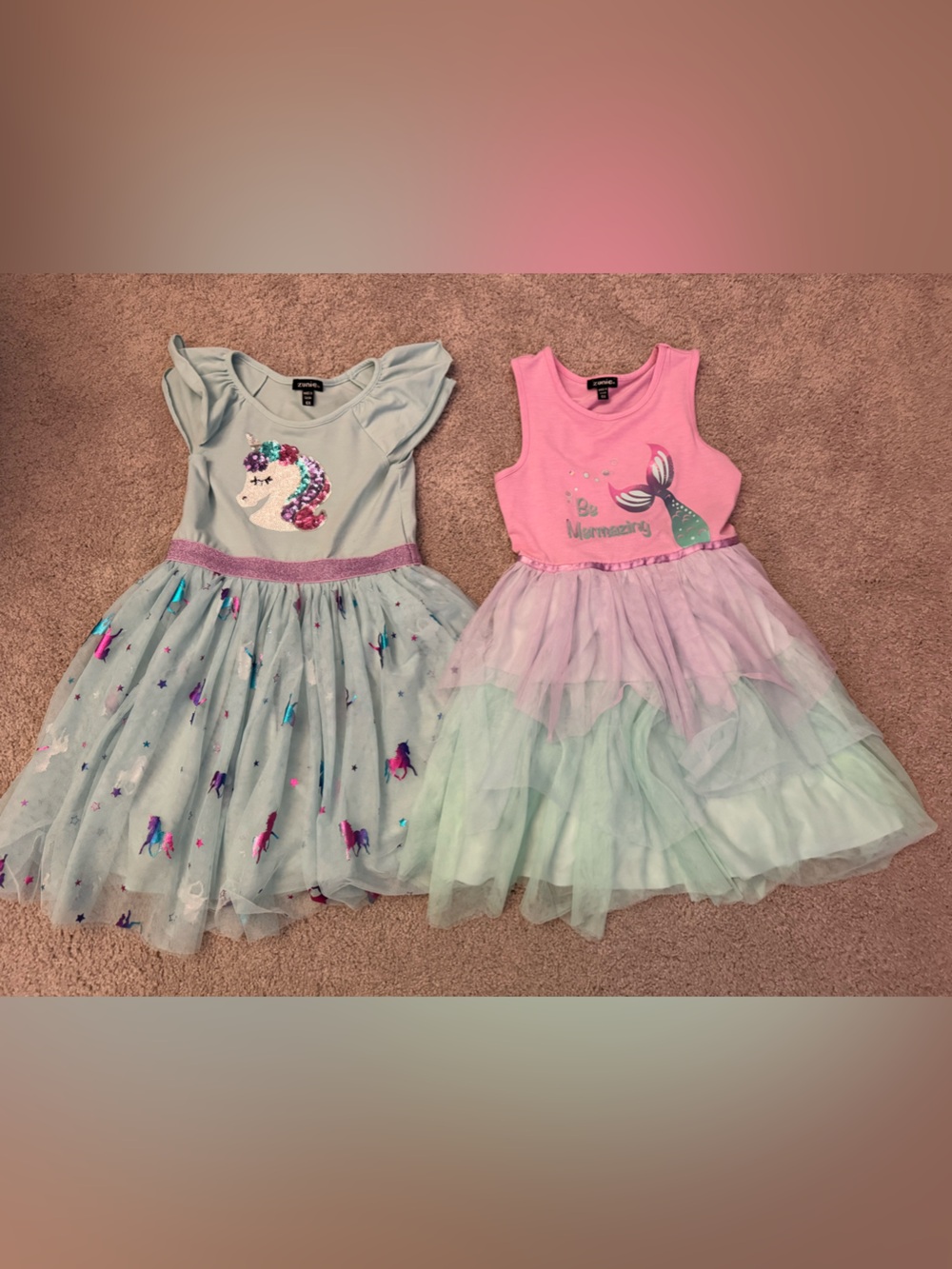 TWO Zunie Dresses, Unicorn and Mermaid, 6X
